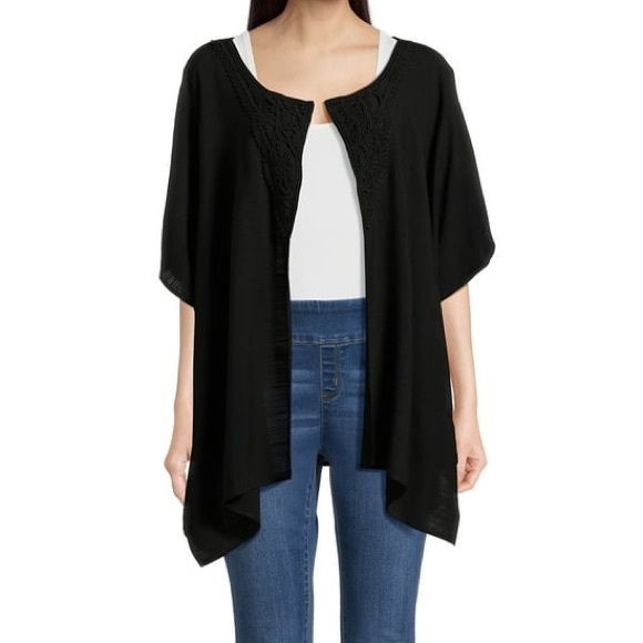 The Pioneer Woman Crochet Front Ruana Layering Piece - Black - Picture 12 of 12